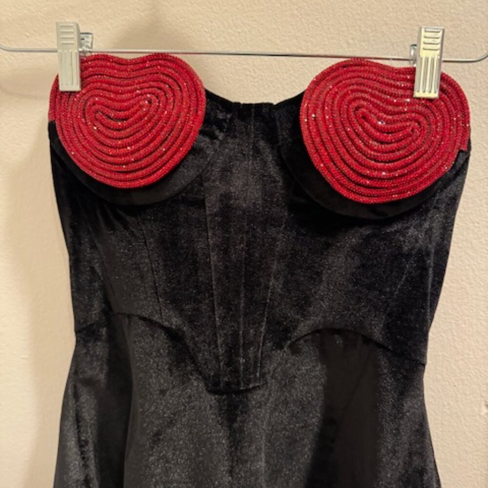 Women's Amuse black silk velvet and beaded heart st barths mini dress size M